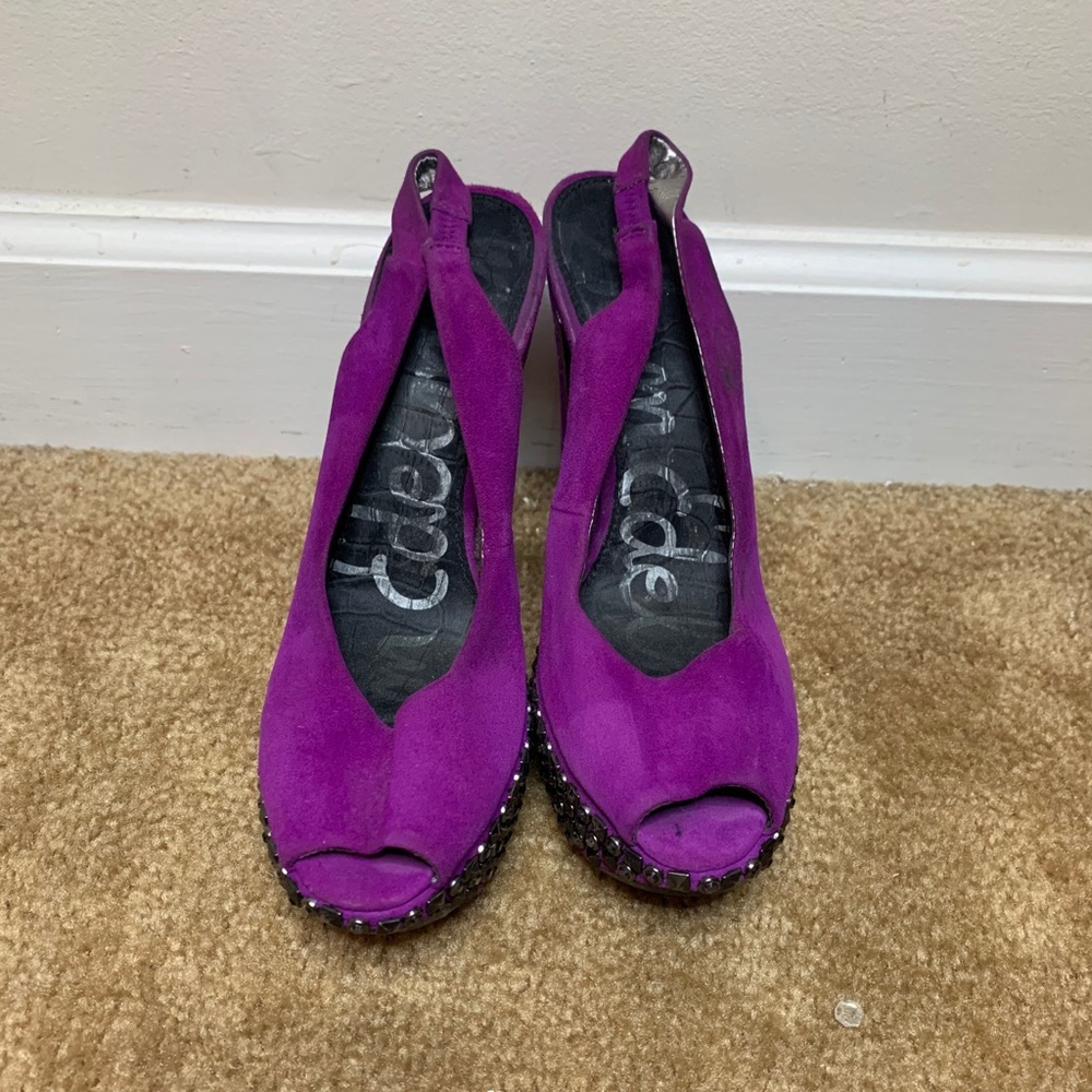 Pre-owned Sam Edelman Peep Toe Suede Platform pump